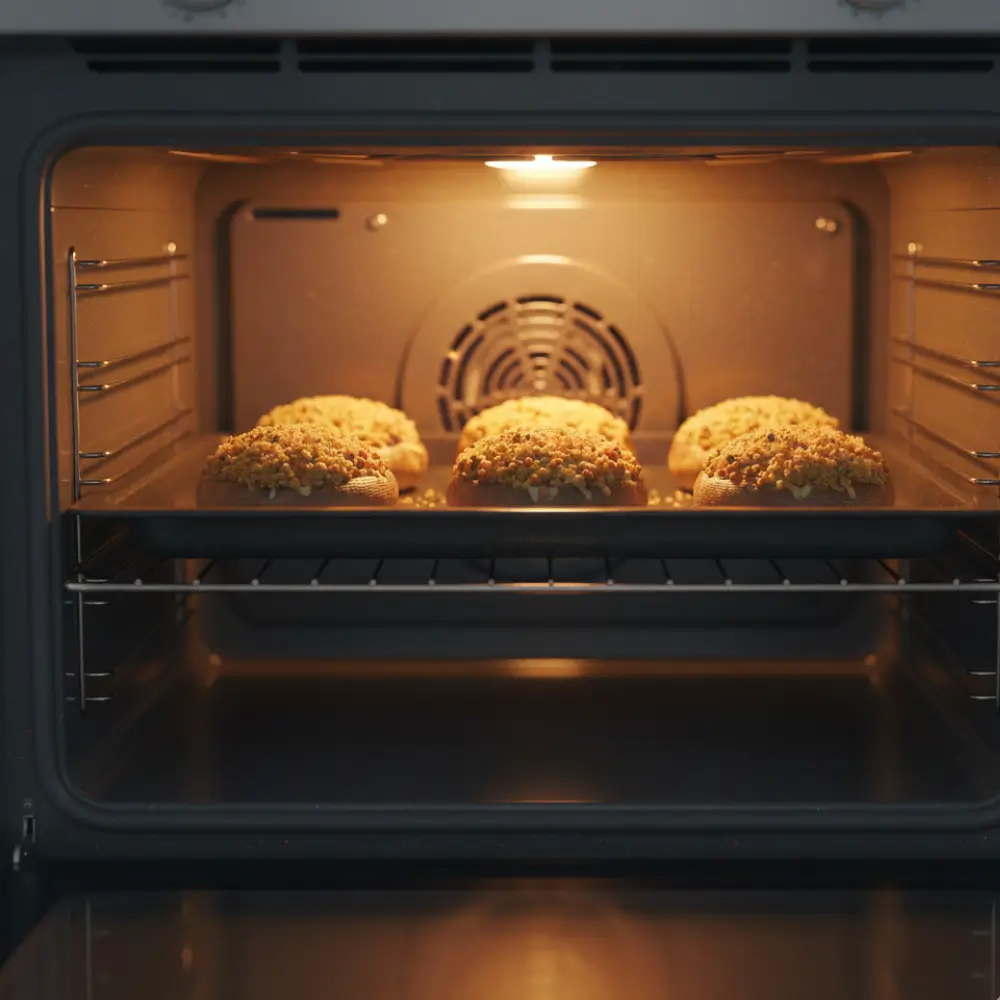 Stuffed portobello mushrooms baking in oven