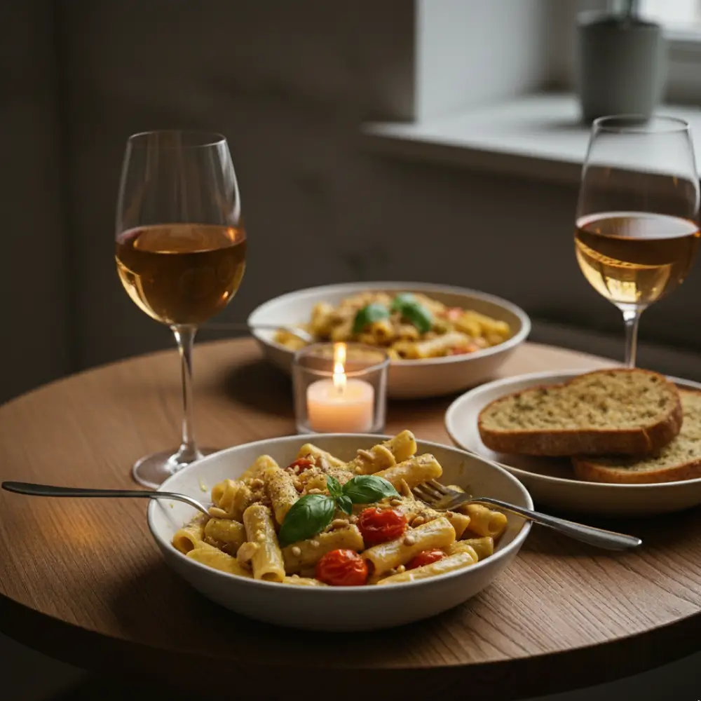 romantic-vegan-pasta-plating romantic vegan pasta for two presentation