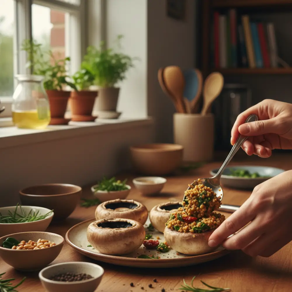 Stuffed portobello mushrooms with vegan filling